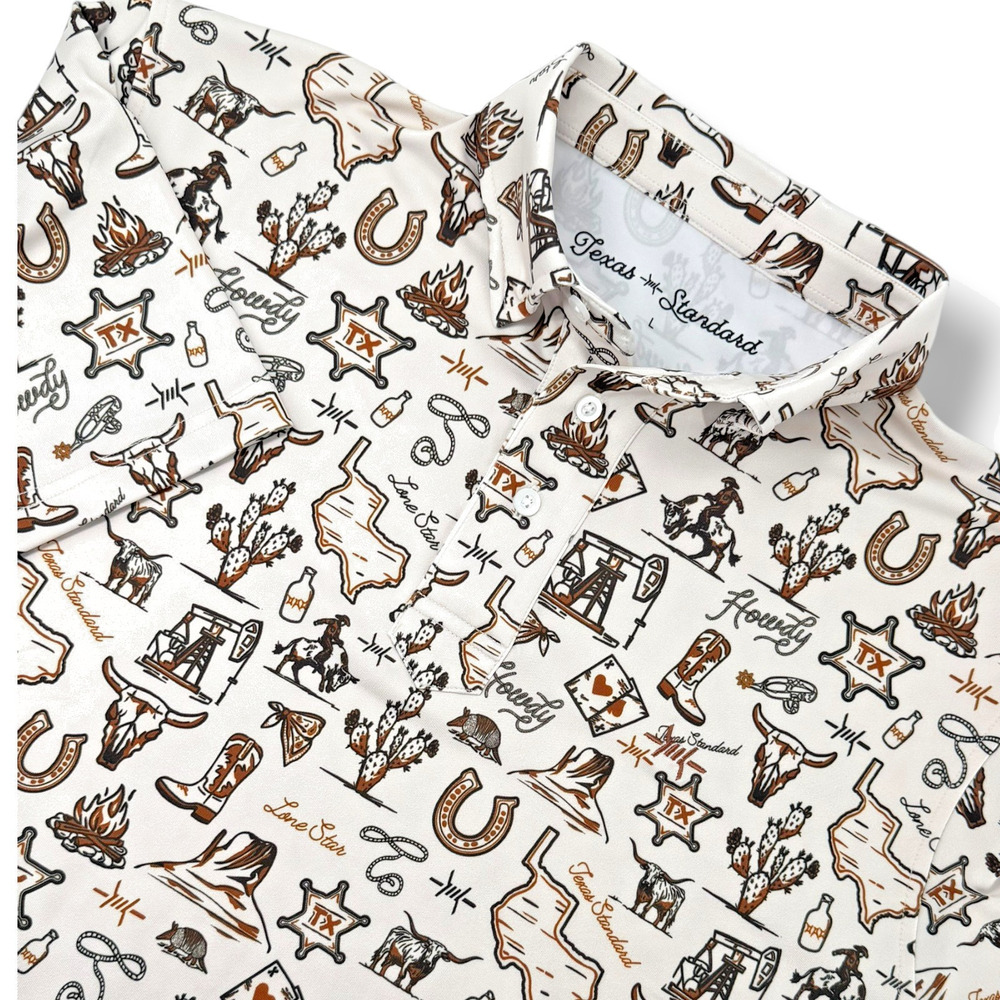 Texas Standard Traditions Western Polo Shirt All Over Print Howdy Lone Star Larg